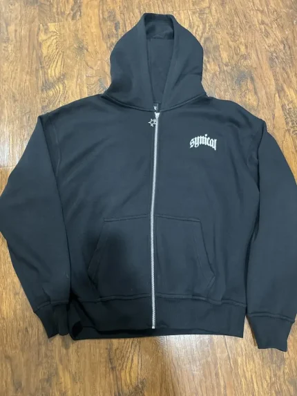 Synical Zip-up Puff Print Star Hoodie Black
